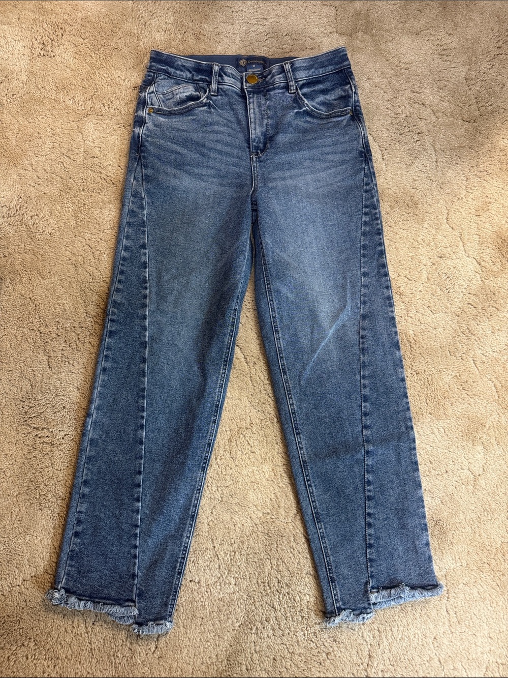 Democracy “ab” solution high-rise spliced frayed ankle jeans